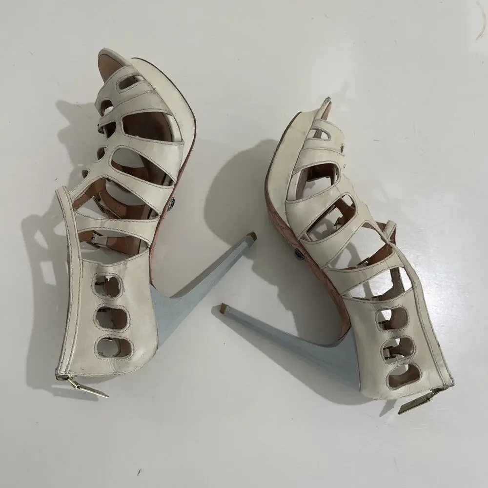 L.A.M.B Gwen Stefani LAMB DAVIN Natural Leather Strappy Pumps Size 8.5